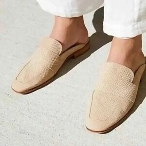 Free People At Ease Embossed Suede Loafer Mules Beige Made in Spain Size 6'5